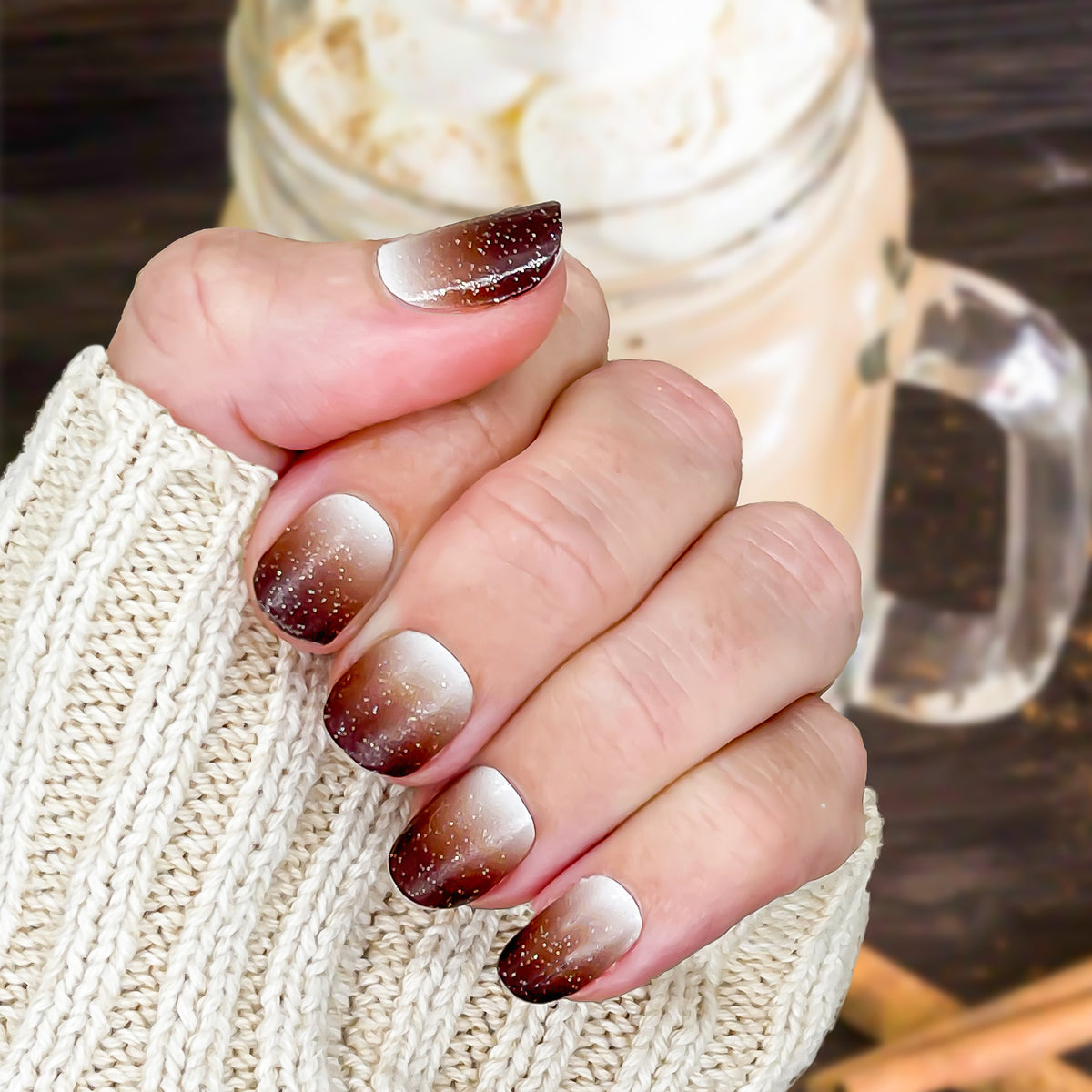 Brown Ombre Nails with Gold Accents