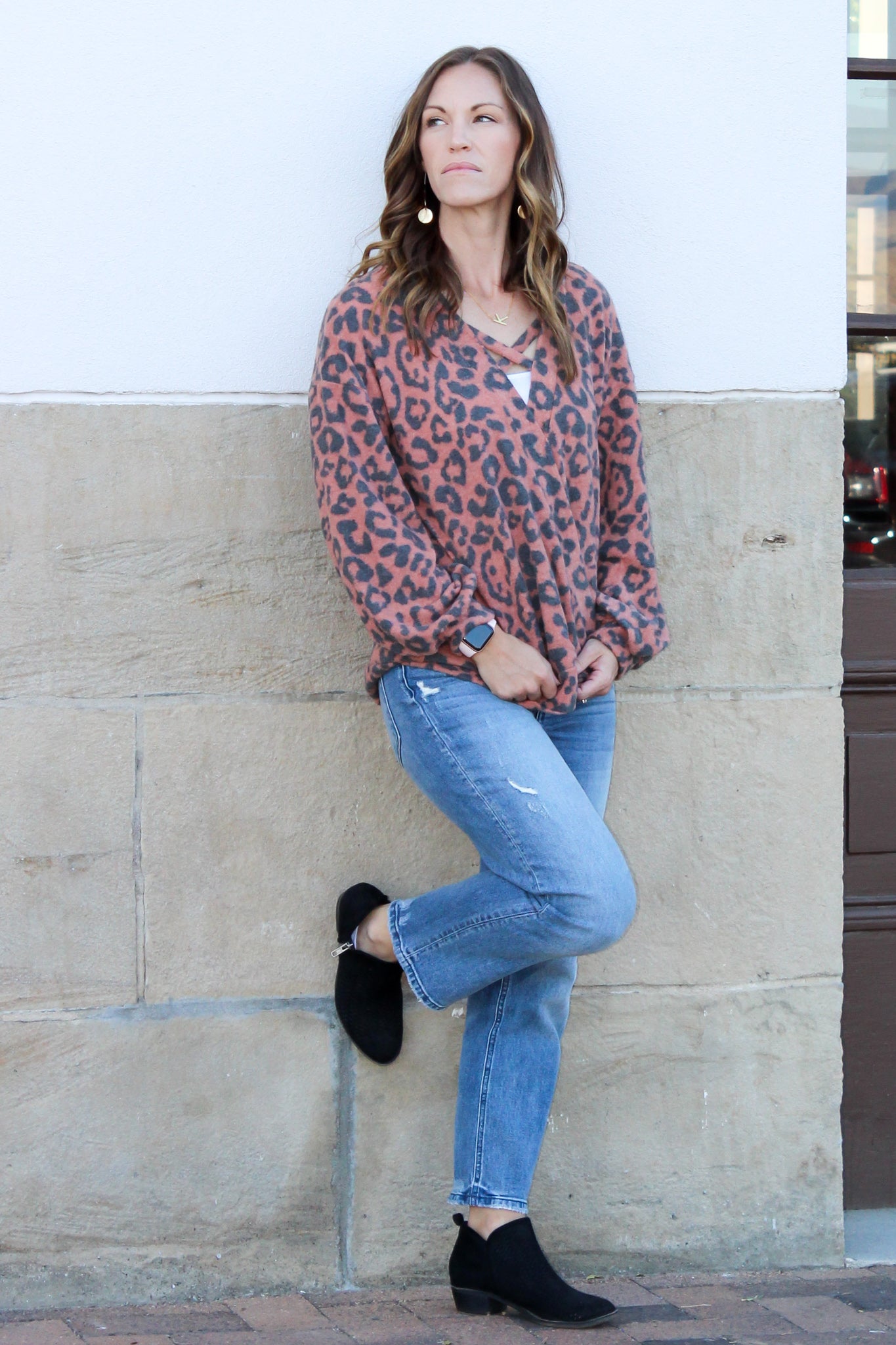 Animal Print Crisscross Wrap Top - All Sales Final