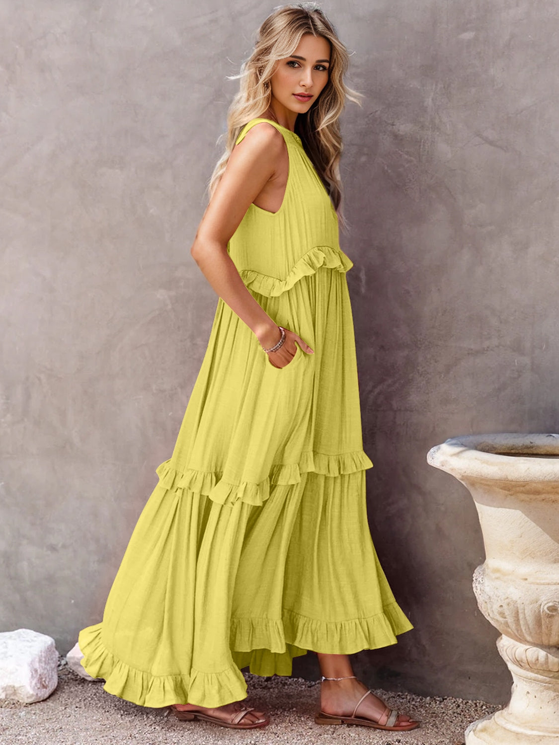 Ruffled Maxi Dress with Pockets