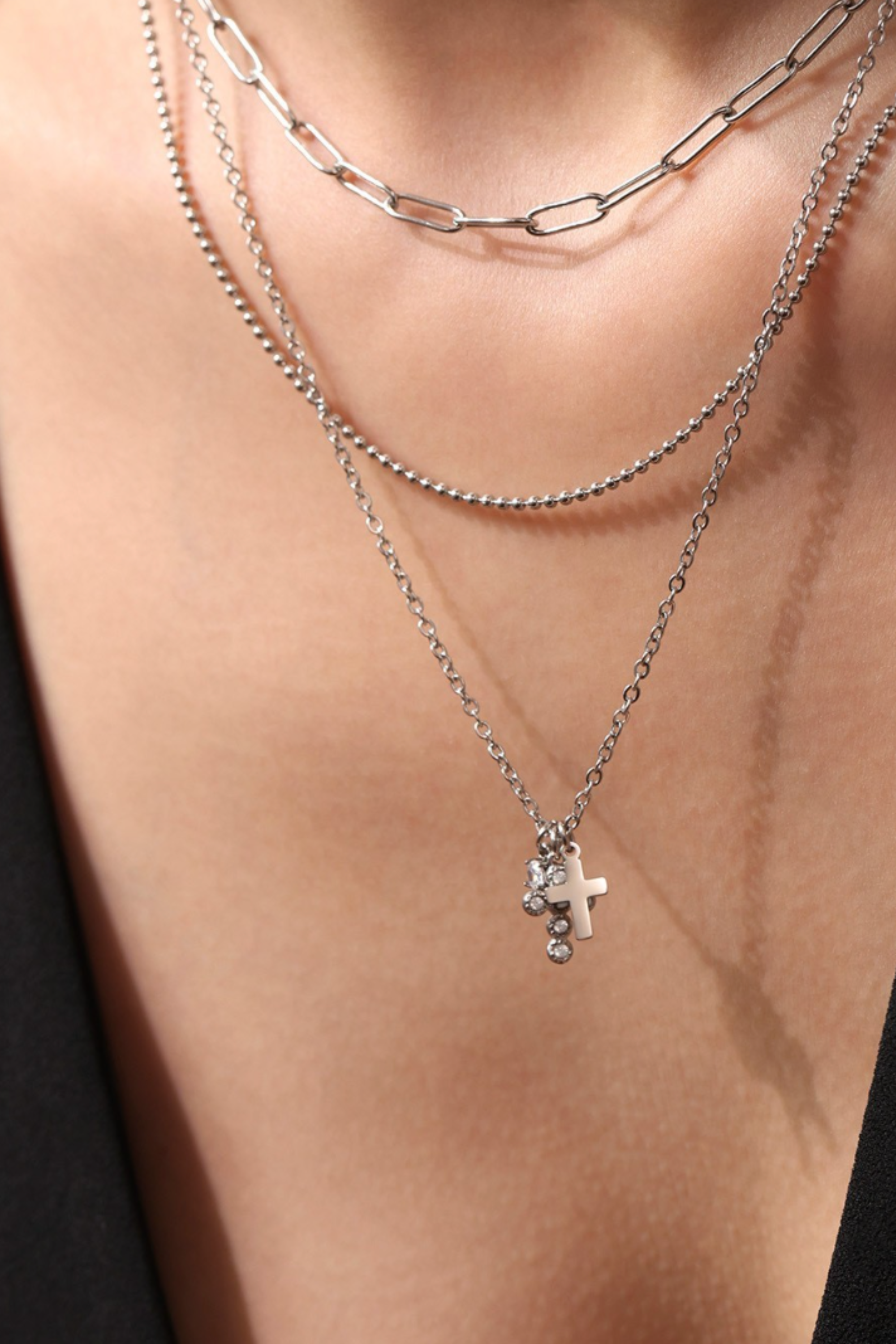 Layered Cross Necklace - Gold and Silver