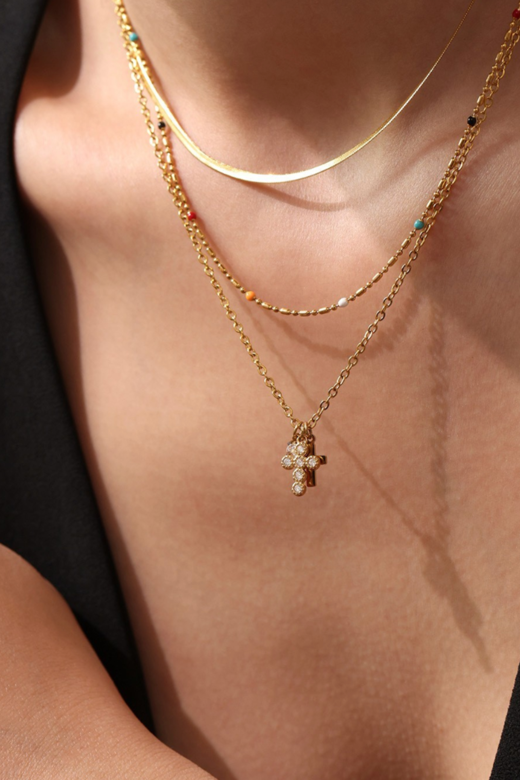 Layered Cross Necklace - Gold and Silver
