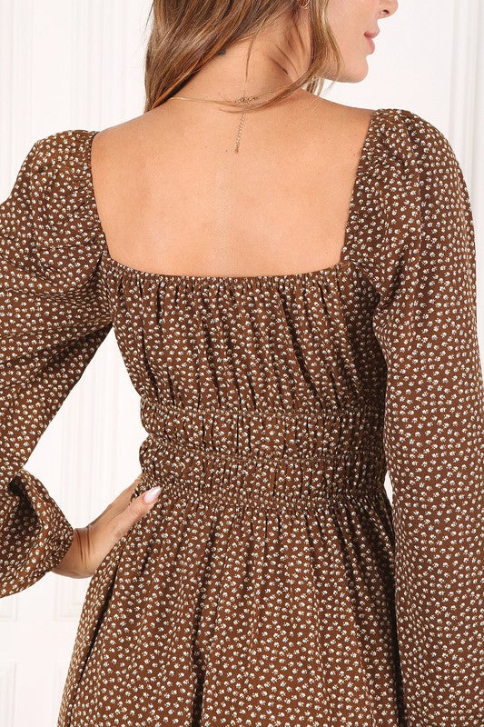 Square Neck Vintage Puff Sleeve Dress