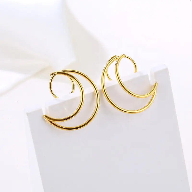 Gold Crescent - Double Twist Earrings