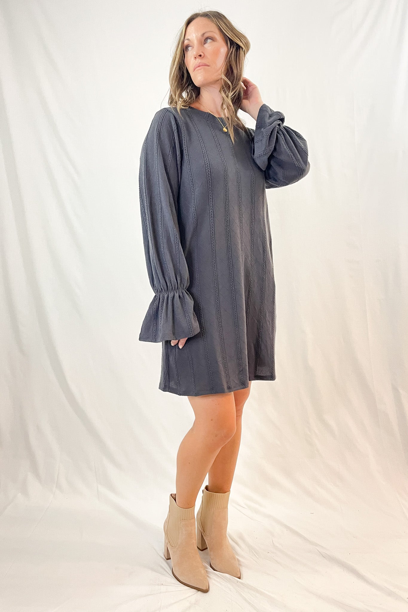 Textured Knit Bell Sleeve Dress | 5 Colors - All Sales Final