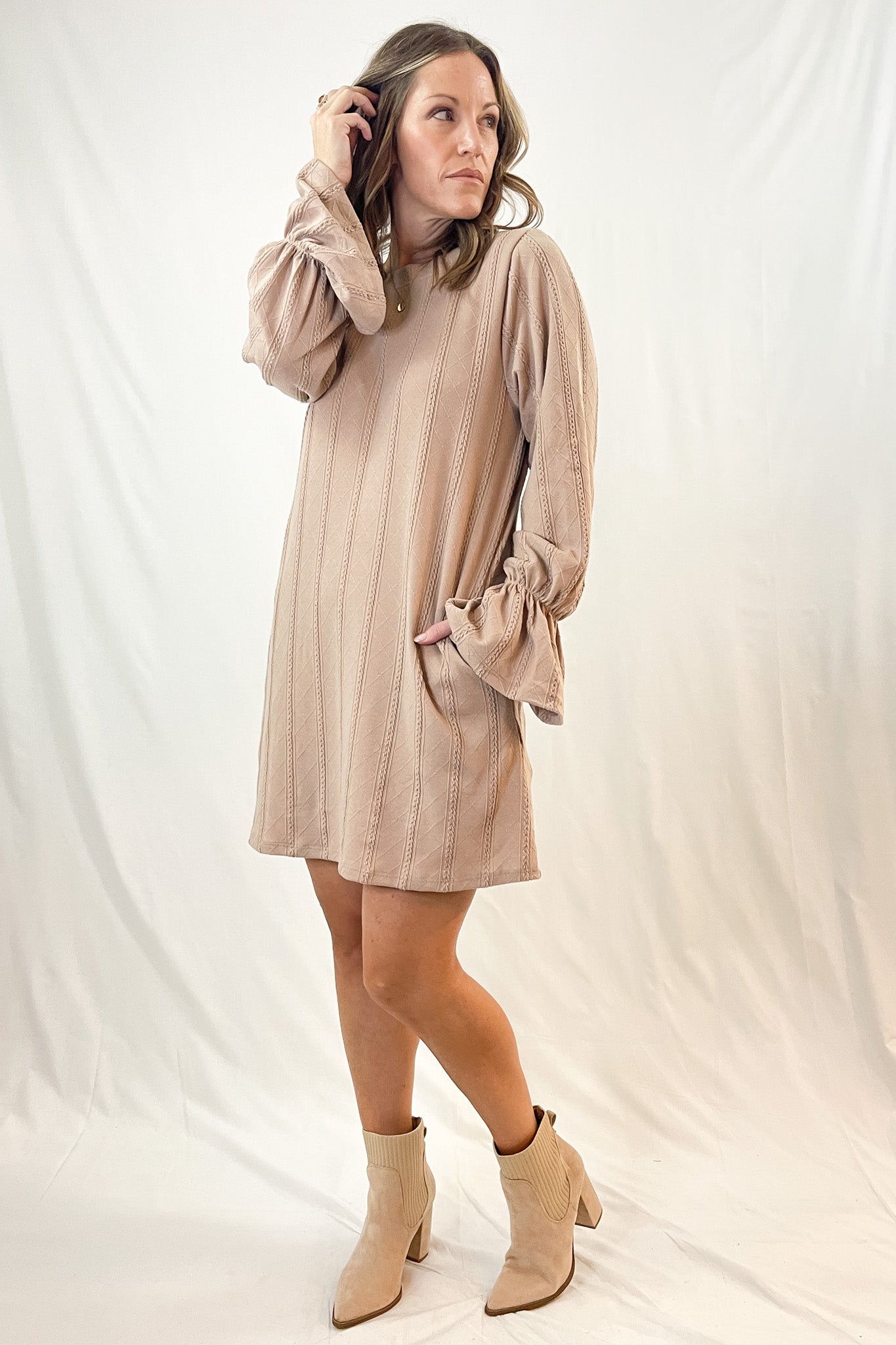 Textured Knit Bell Sleeve Dress | 5 Colors