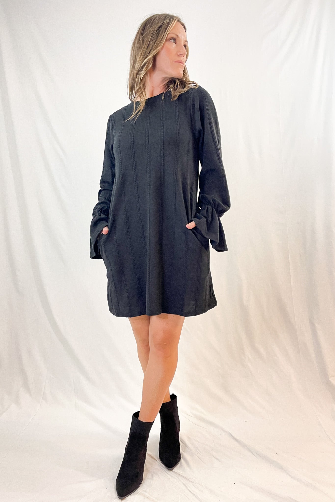 Textured Knit Bell Sleeve Dress | 5 Colors