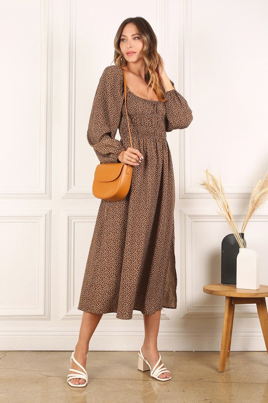 Square Neck Vintage Puff Sleeve Dress