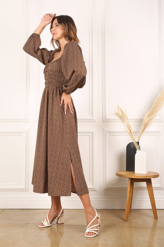 Square Neck Vintage Puff Sleeve Dress