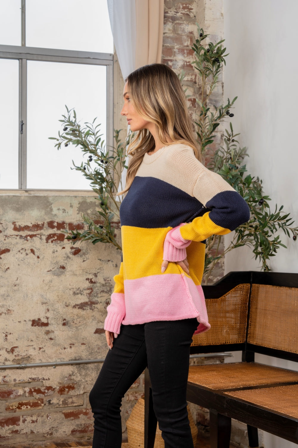 Color Block Exposed Seam Sweater