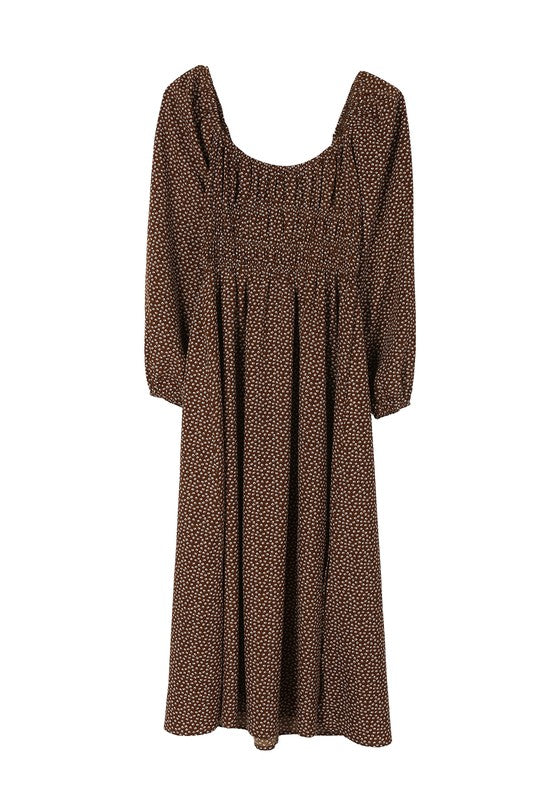 Square Neck Vintage Puff Sleeve Dress