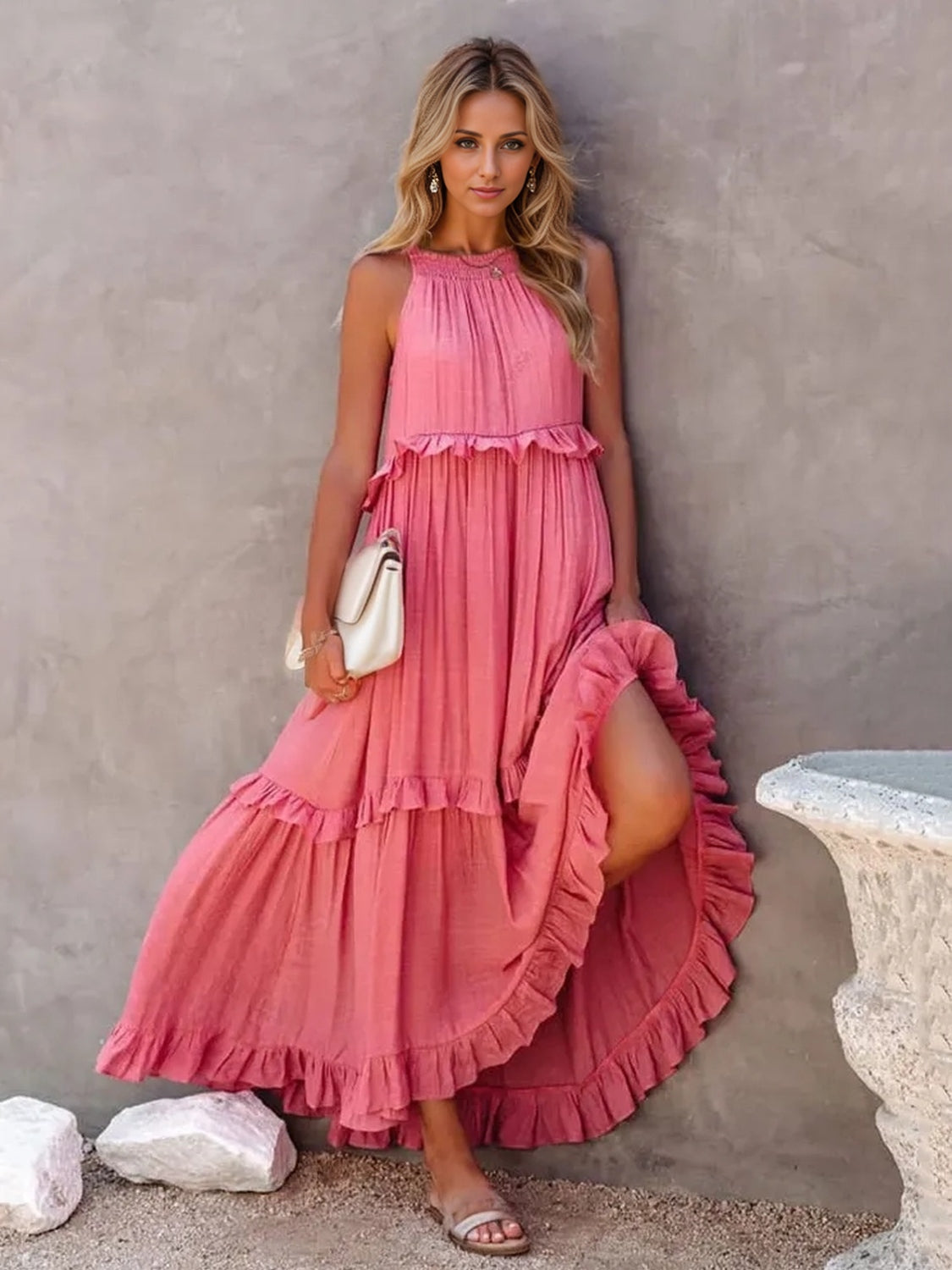 Ruffled Maxi Dress with Pockets