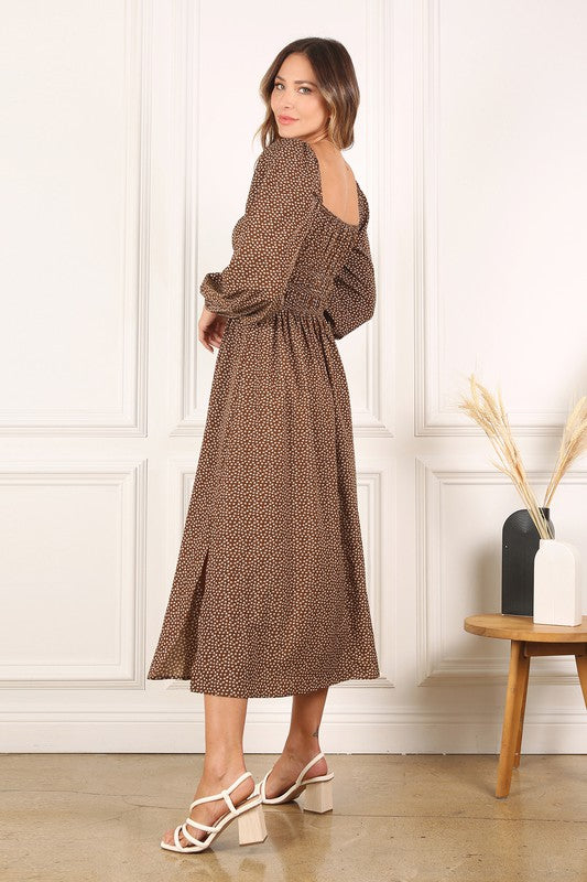 Square Neck Vintage Puff Sleeve Dress