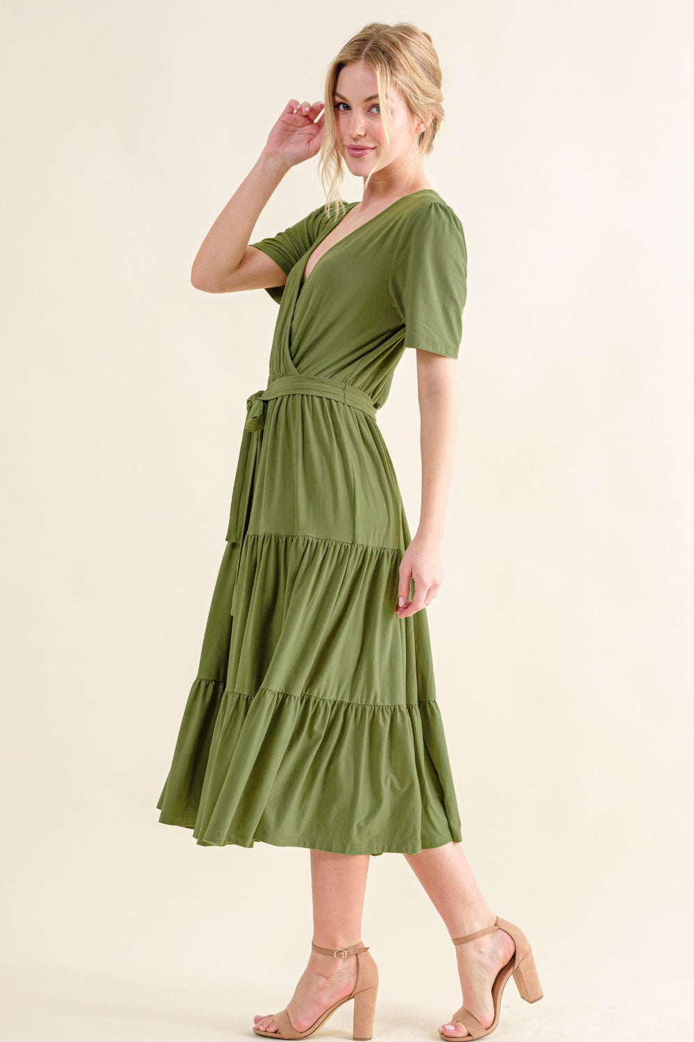 Soft Short Sleeve Tiered Midi Dress