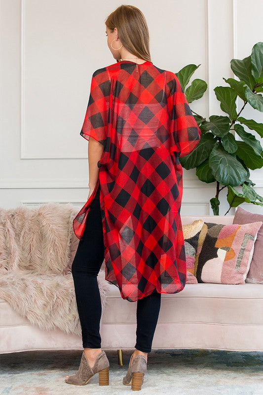 Buffalo Plaid Kimono - Red - All Sales Final