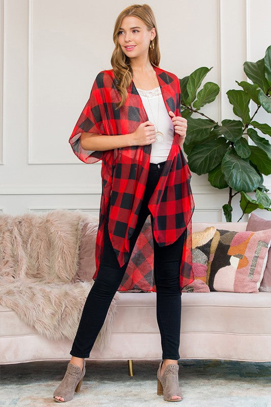 Buffalo Plaid Kimono - Red - All Sales Final