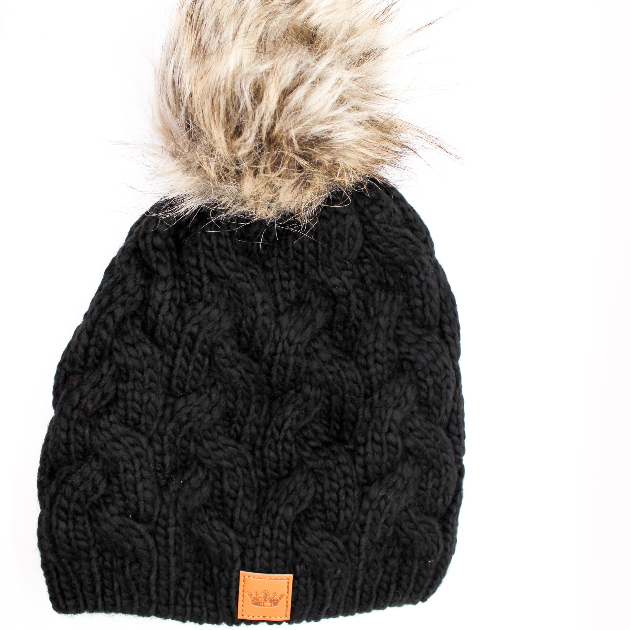 Black Cable Knit Pom Pom Beanie