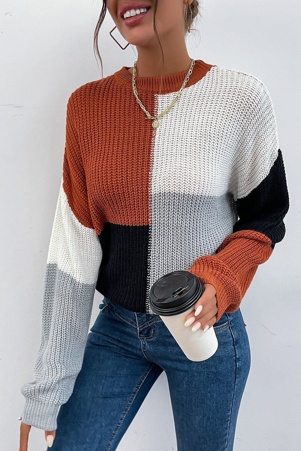 Color Block Chunky Sweater - All Sales Final