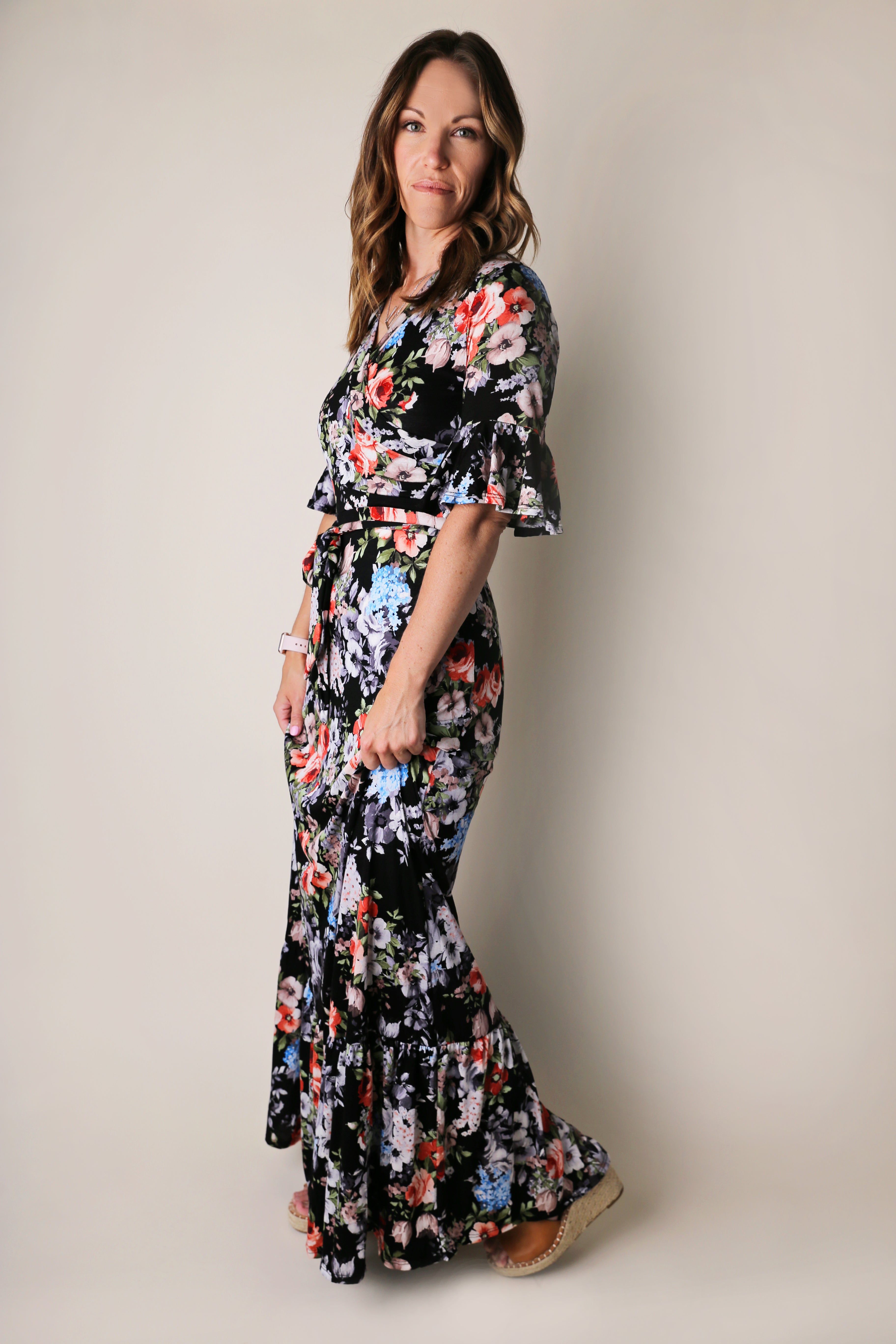 Floral Maxi Dress with Bell Sleeve - 2 Colors