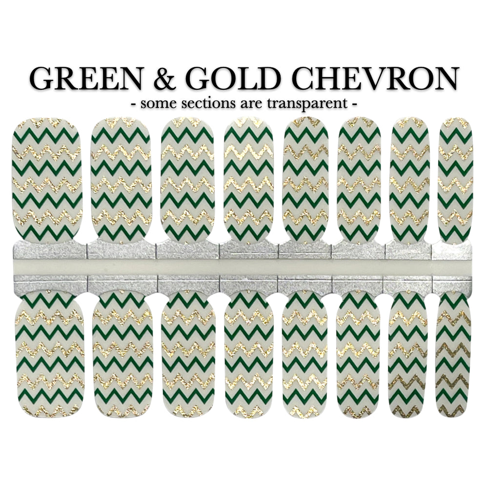 Nail Wrap - Green and Gold Chevron