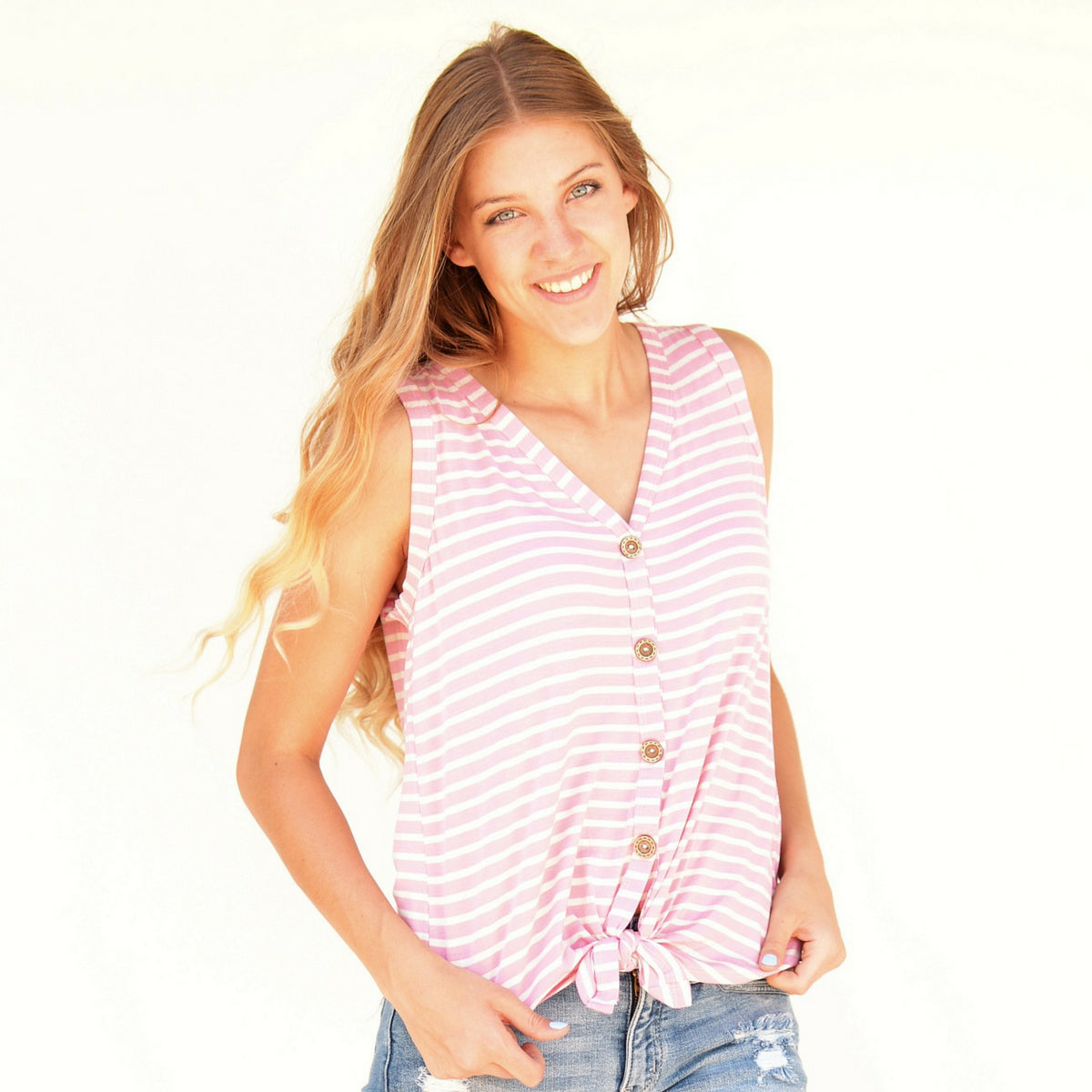 Striped Front knot Tank Top - 2 colors - All Sales Final